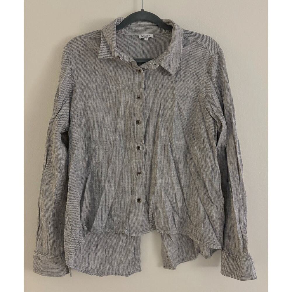 Splendid Blue White Striped Linen Blend Button Down Blouse Large